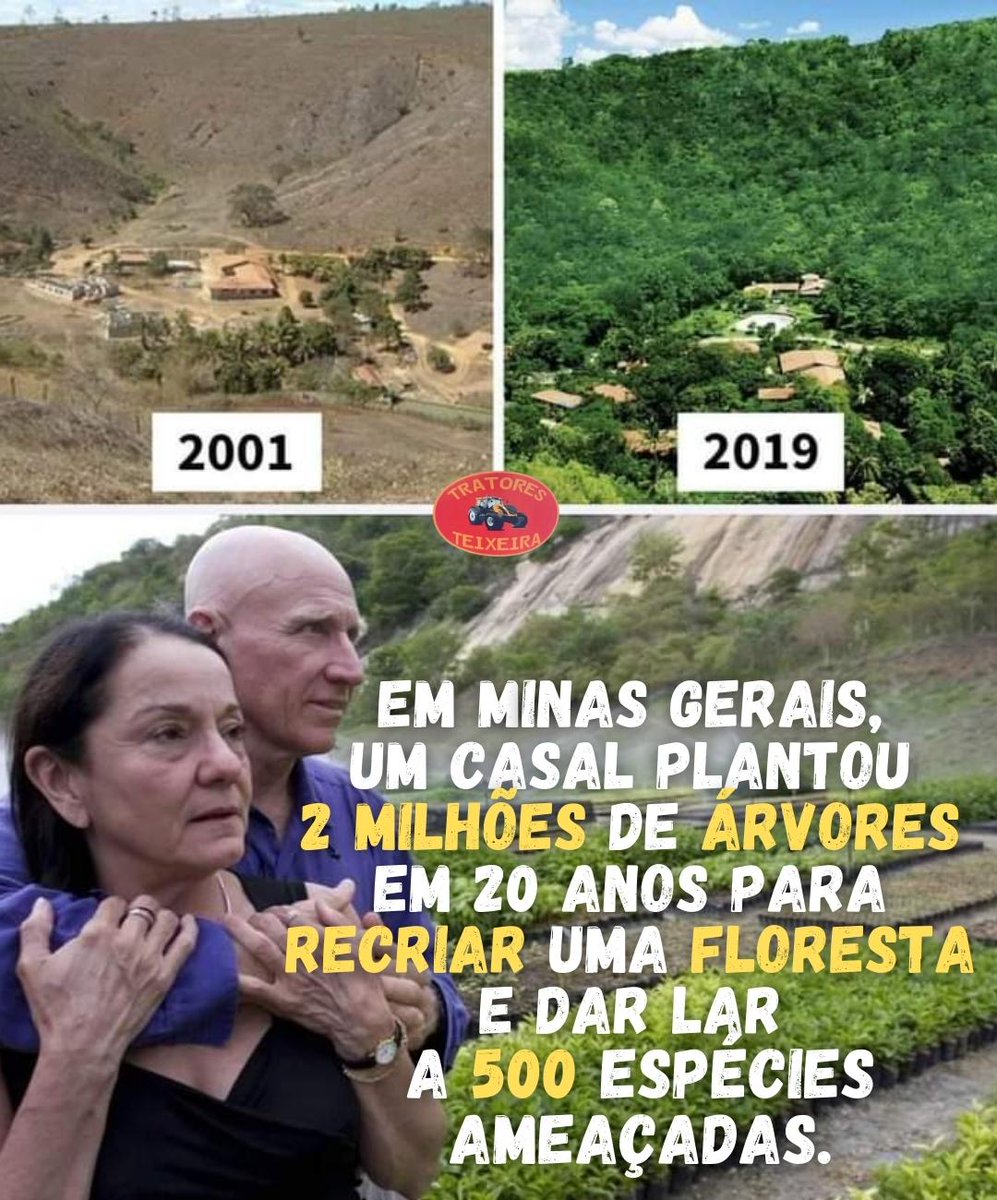 TratoresTex's tweet photo. O casal Sebastião e Lélia Salgado plantaram mais de 2 milhões de mudas,  na região localizada no Vale do Rio Doce. Foram usadas árvores nativas da Mata Atlântica. Com isso, criaram o Instituto Terra, uma organização sem fins lucrativos. #agro #agronegocio https://t.co/L9xulnBF8a