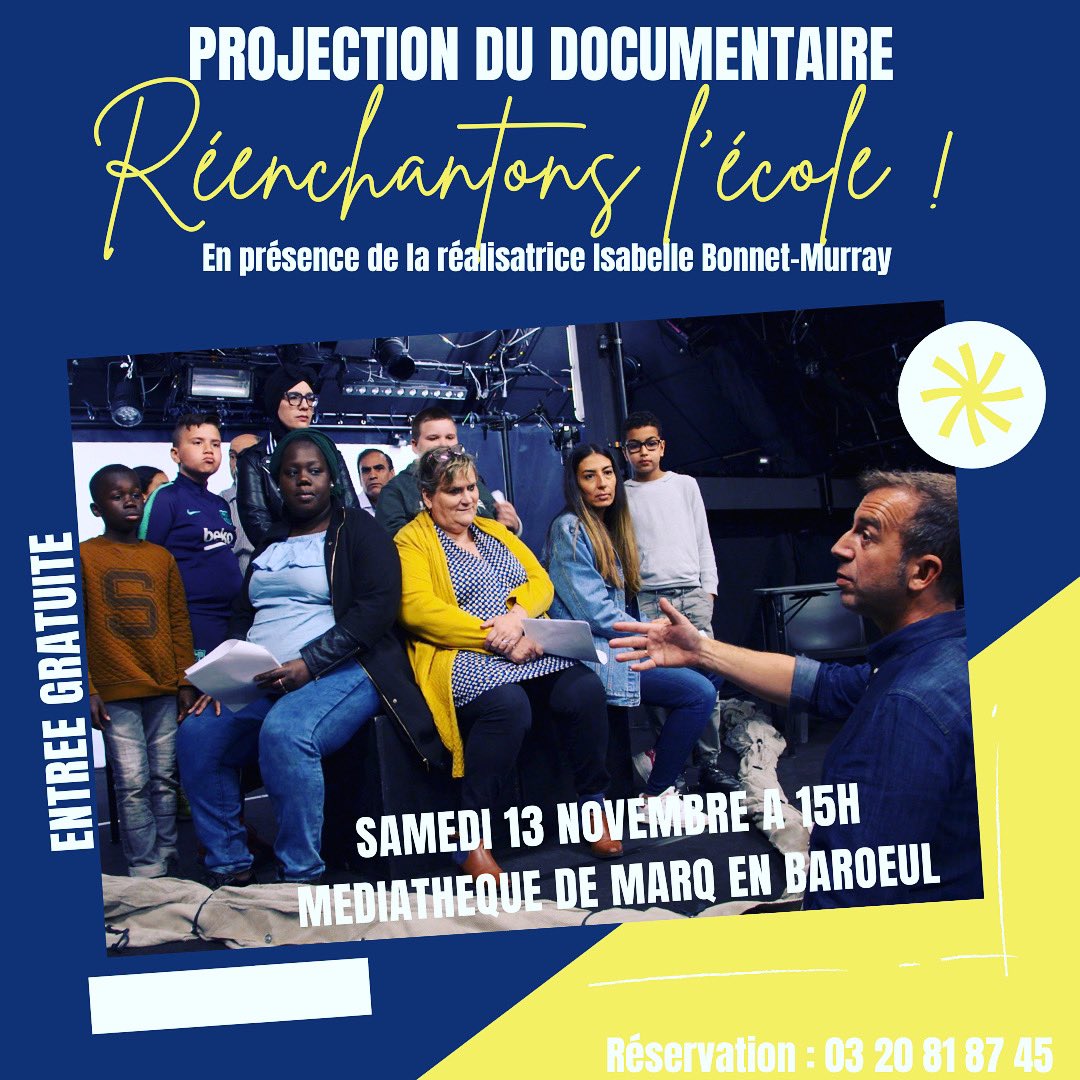 ibonnetmurray's tweet photo. 🎥 A vos agendas ! « Réenchantons l’école ! » fait partie de la programmation du mois du film documentaire. Enfin l’occasion d’échanger avec le public ! #cinema #education #savanturiers @savantures @AngeAnsour @FrancoisTaddei @Algoclair @Halatte @big7johannbiget @decktwo https://t.co/F1jRdnOzMb