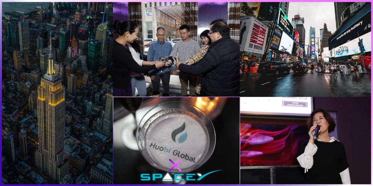 spacey2025's tweet photo. ☝️ Yesterday was an important day for SpaceY: We had the honor to be co-hosts at the Huobi &amp; Friends Celebration in NY! 

🎉 Together with other Huobi partner projects like Define, iMMUTABLE X and Gala Games, we celebrated with Ciara Sun from Huobi in the middle of Manhattan. https://t.co/KfxiWXI5n6