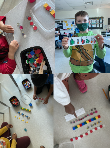 MmeHeckman's tweet photo. This hands-on math is what my kiddos were craving in virtual! It's amazing when we explore and problem-solve this way😍 We did a #WODB math talk and everyone shared their observations on patterns! Can you make a repeating pattern @ home? Send pics of your creations! @HDSBMath https://t.co/cAKlSCYsFh