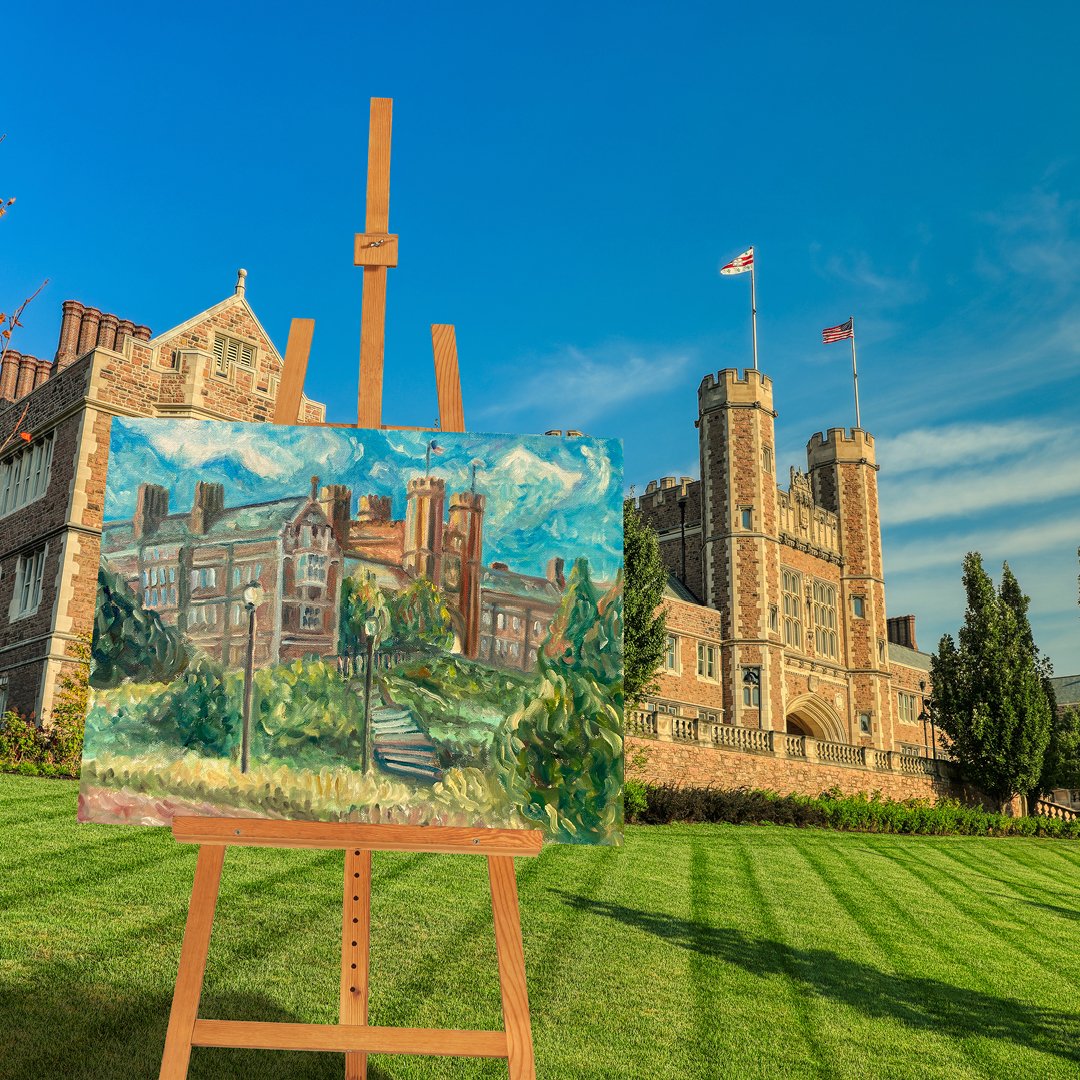 WashU's tweet photo. When art imitates life. 🖼 

We're in awe of our students and the amazing work they do. Sam Fox School #WashU24 student Becky Moon dreamt up this impressionist piece when charged to make one for her painting studio course, taught by professor Adams. Thanks for sharing, Becky! https://t.co/EMfLDOxek1