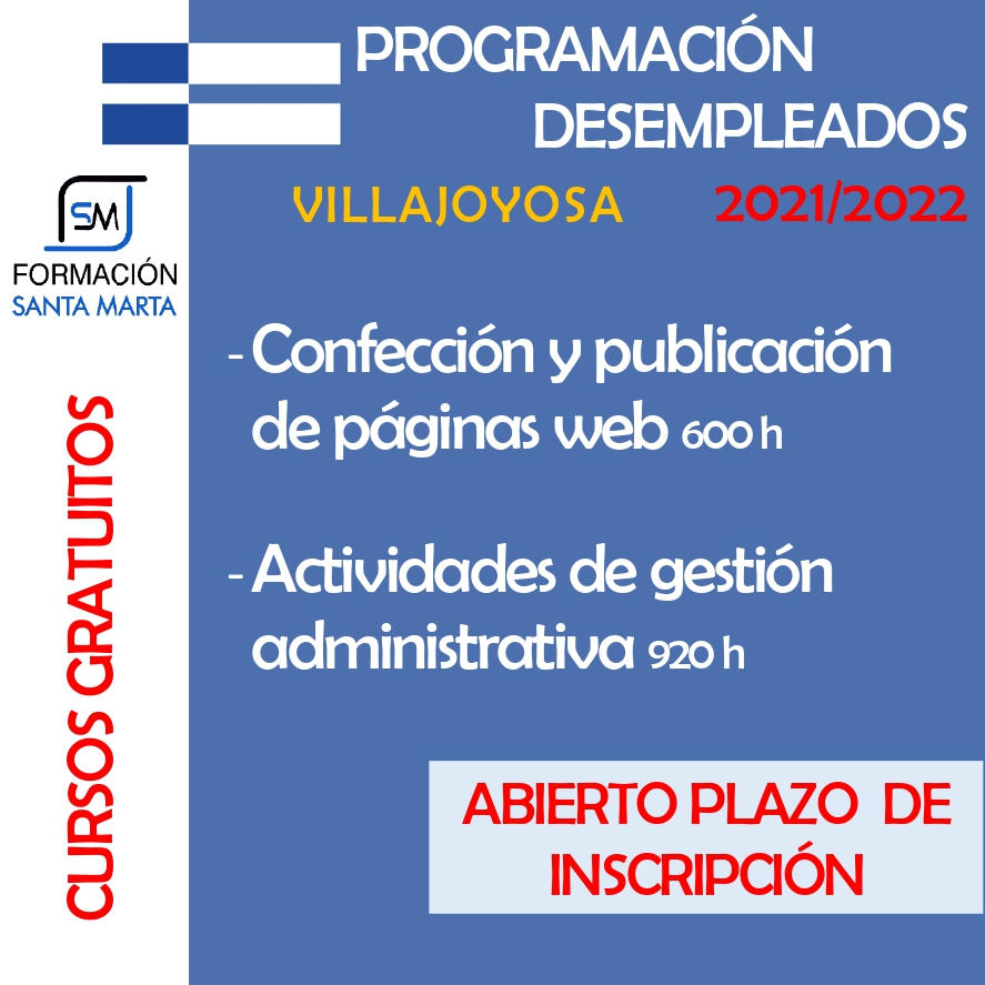 FormacionSantaM's tweet photo. CURSOS GRATUITOS DIRIGIDOS A DESEMPLEADOS - VILLAJOYOSA
Se abre el plazo de inscripción a estos cursos.

La preinscripción se realiza a través de la aplicación de GVA Labora o desde su página web (https://t.co/DOaTdEhNDA) https://t.co/JlYbM8PJ7P