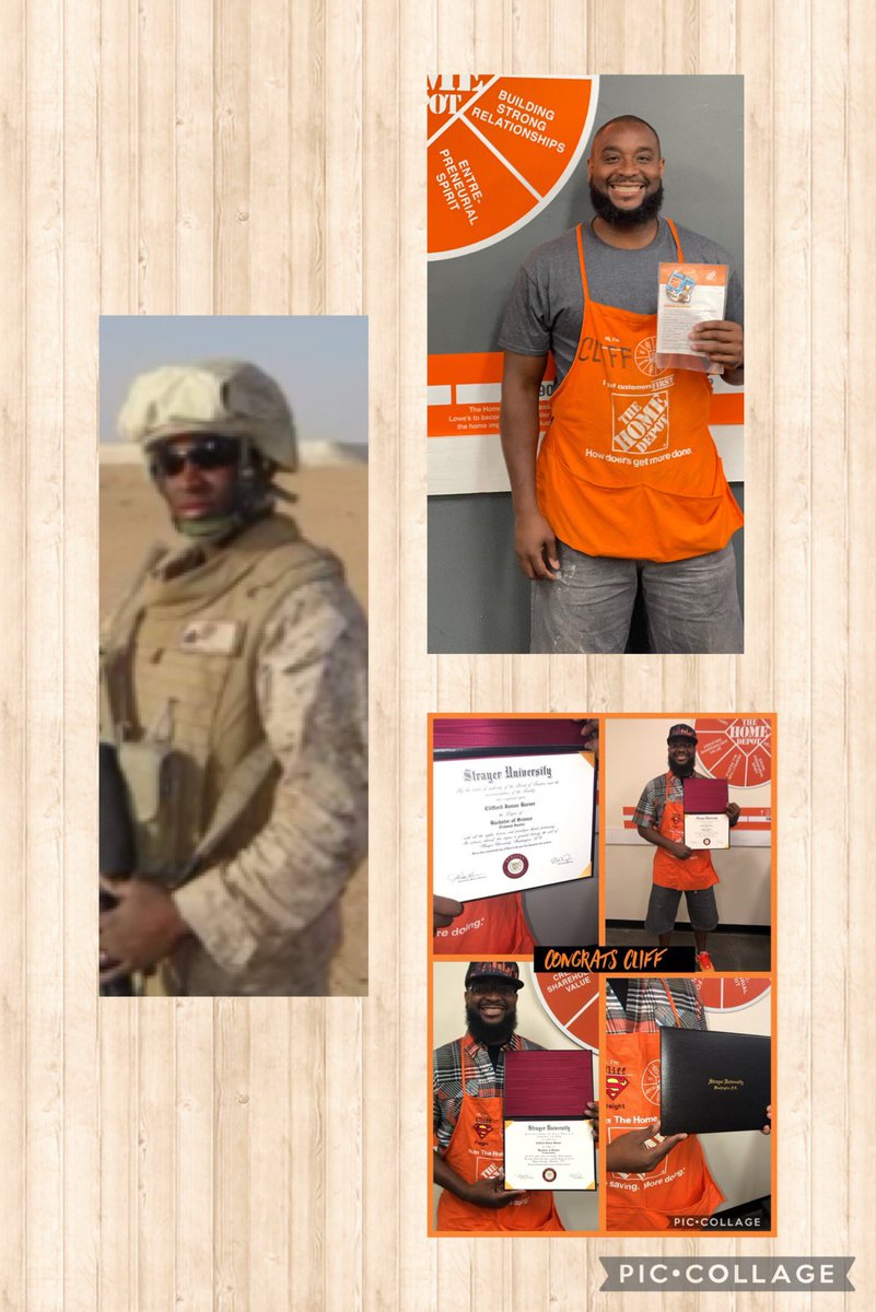 Snellville Home Depot is proud of our associates’ military service in the United States Military! Now Cliff is bleeding orange as a Freight Associate with a degree in Criminal Justice. #HomeDepotVets #VeteransDay <a href="/mlindsey1223/">Mandy Henry</a> <a href="/SharptonDavid/">David Sharpton</a> <a href="/Jemma_ASDS0144/">Jemma Simon-Henry</a> <a href="/CharlesWFisher/">Charles Fisher</a>
