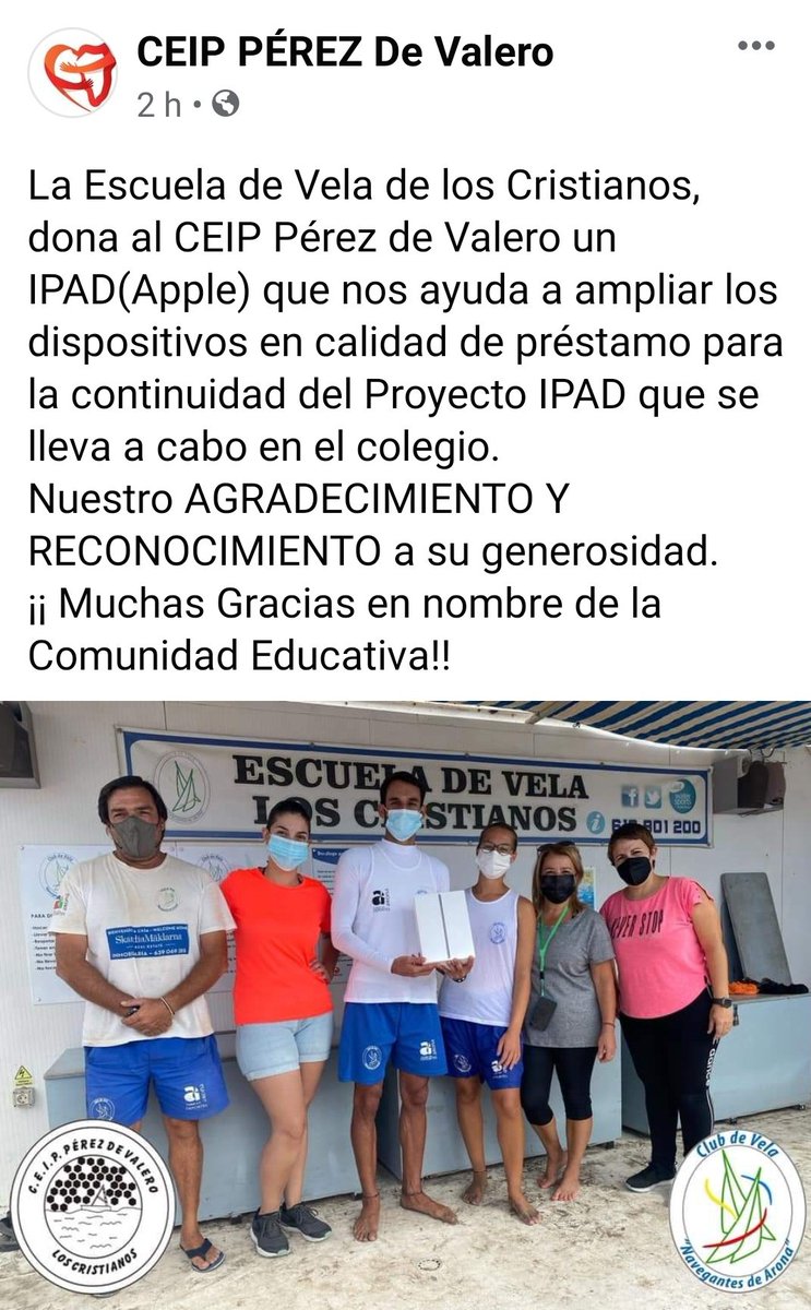 NavegantesArona's tweet photo. ¿Nos les pasa que cuando hacen un regalo 🎁 están felices y emocionados?
¡HOY NOS SENTIMOS ASÍ! 😃
Entregamos un iPad al CEIP Pérez de Valero, porque la colaboración entre instituciones nos hace más fuertes 💪🏽💪🏽
#ProyectoiPad https://t.co/7RcSAPiqpW