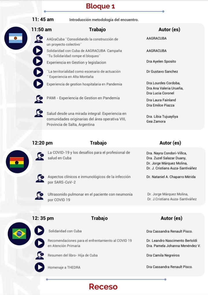 ElamSmi's tweet photo. 📢Colegas ELAM: les invitamos al Encuentro Regional Sudamérica - 6 de noviembre a las 11am Cuba🇨🇺

👇Cronograma👇

🎥Transmisión en vivo:

Participación expositores y oyentes en sala vía jitsi.

Youtube - Canal: Escuela Latinoamericana de Medicina Cuba
https://t.co/2xII5umEjA https://t.co/RNyUpJqcOM