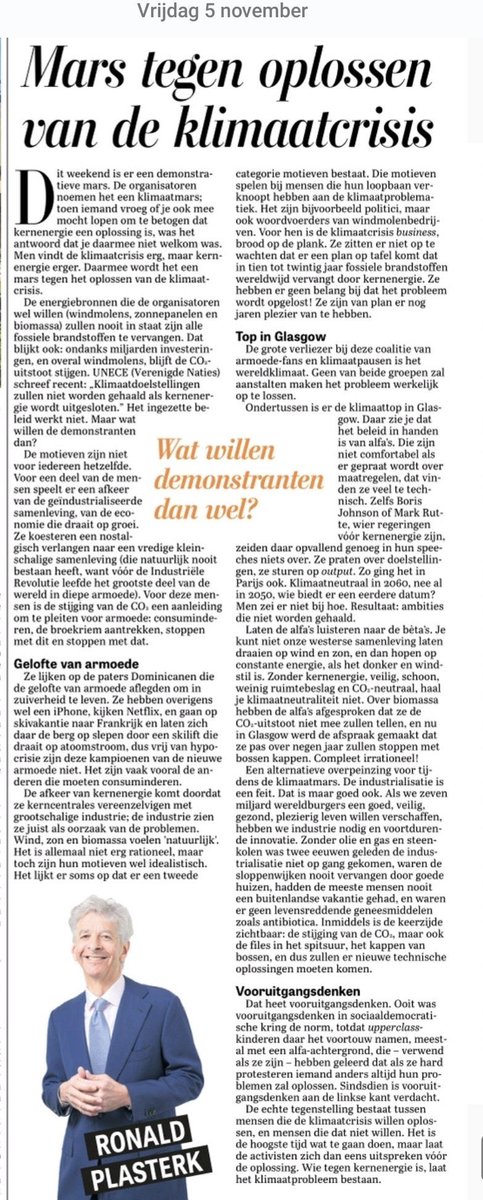 Plasterk helder als altijd: “Wie tegen kernenergie is laat het klimaatprobleem bestaan”. 100% mee eens.