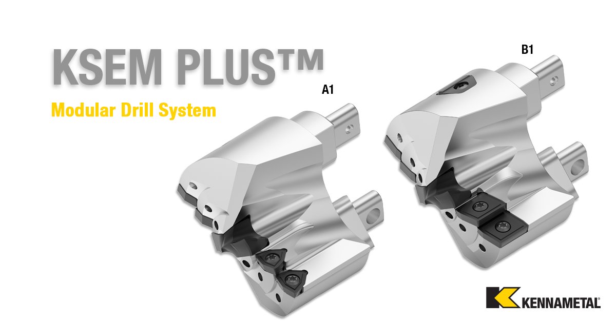 Kennametal's tweet photo. KSEM PLUS™ takes interchangeable head styles with two fully effective cutting edges:
✅ A1 head for lowest cost per hole
✅ B1 head for challenging conditions like stacked plates, cross holes and inclined exits

Learn more:
https://t.co/bPOF0yfbgJ

#modulardrill https://t.co/PcurwgEz31