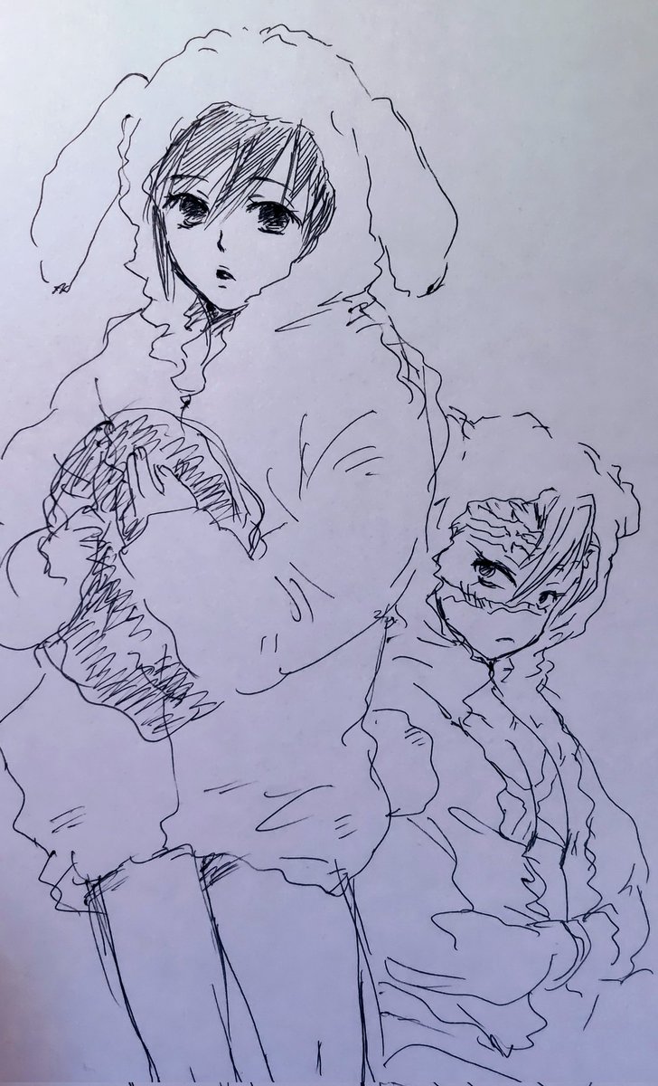 下書きなしのボールペン一発描き。なんだこの落書き(。-ω-) 