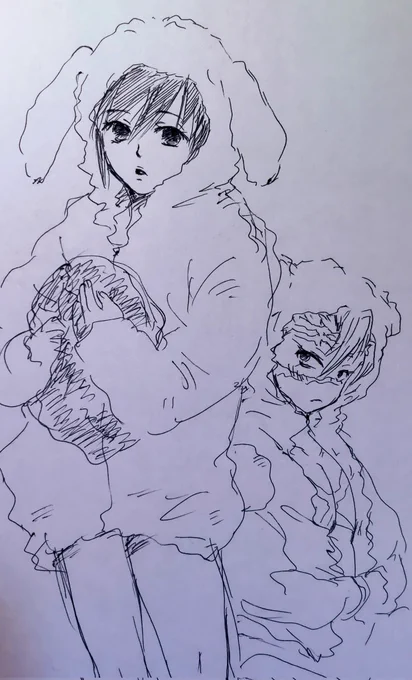 下書きなしのボールペン一発描き。なんだこの落書き(。-ω-) 