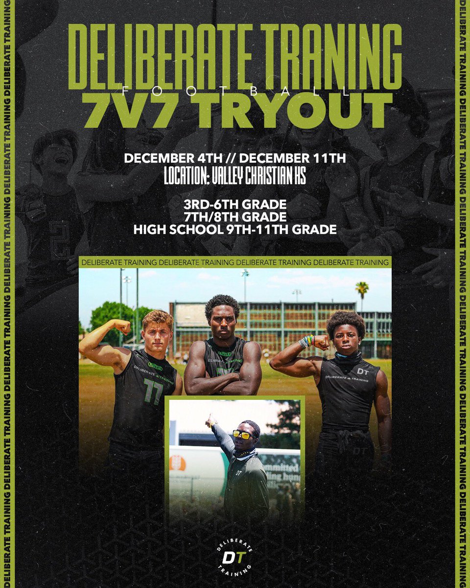 We are excited to begin Szn 3 of #DT7v7 soon! We will see you at tryouts next month!

•Youth / 9am-11am
•Middle Schooo / 12pm - 2:00pm
•HS / 2:30pm - 4:30pm

🔗 Registration: square.link/u/a0BL0cOp
