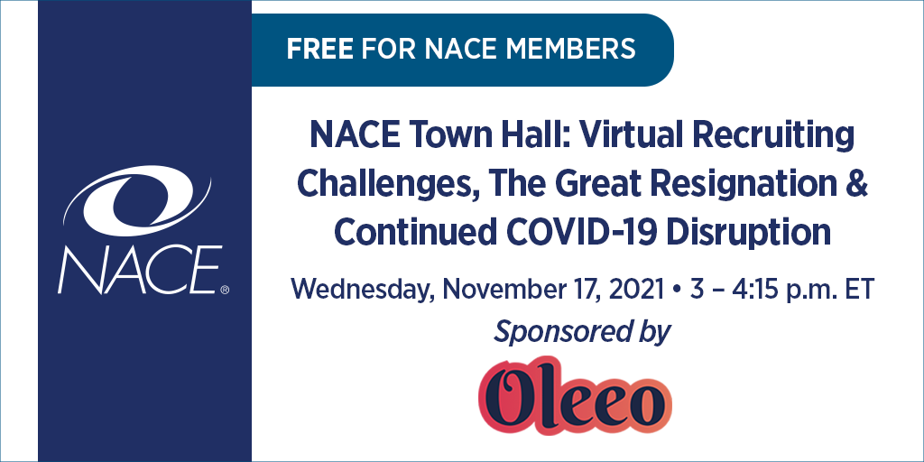 NACEOrg's tweet photo. The Great Resignation: what’s driving it and how can you prepare? Join us for this Town Hall discussion about recruiting and retaining top talent amid surging employee turnover. Registration is free for NACE members, an exclusive NACE member benefit! https://t.co/3OSgJMPfuh https://t.co/zFGLCrYoXX