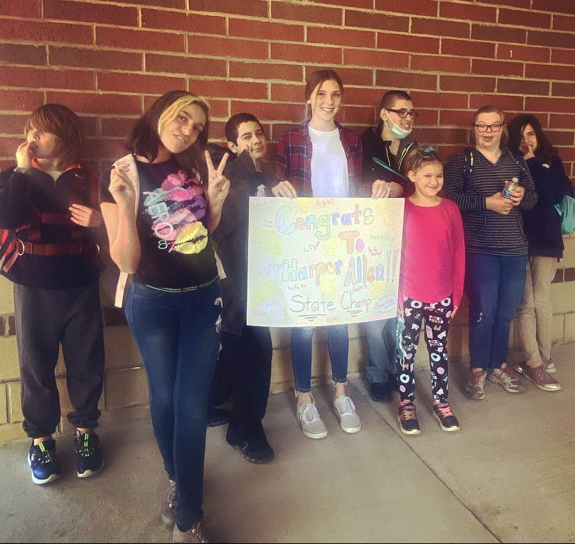 TEMDClassroom's tweet photo. We love celebrating small and big successes in our classroom! Today we took some time to spread some school spirit and to congratulate our fellow Senator, Harper Allen for her recent success at states! #ewingpride #proudtobeagale 💙💛 https://t.co/FlhmW2Aylj