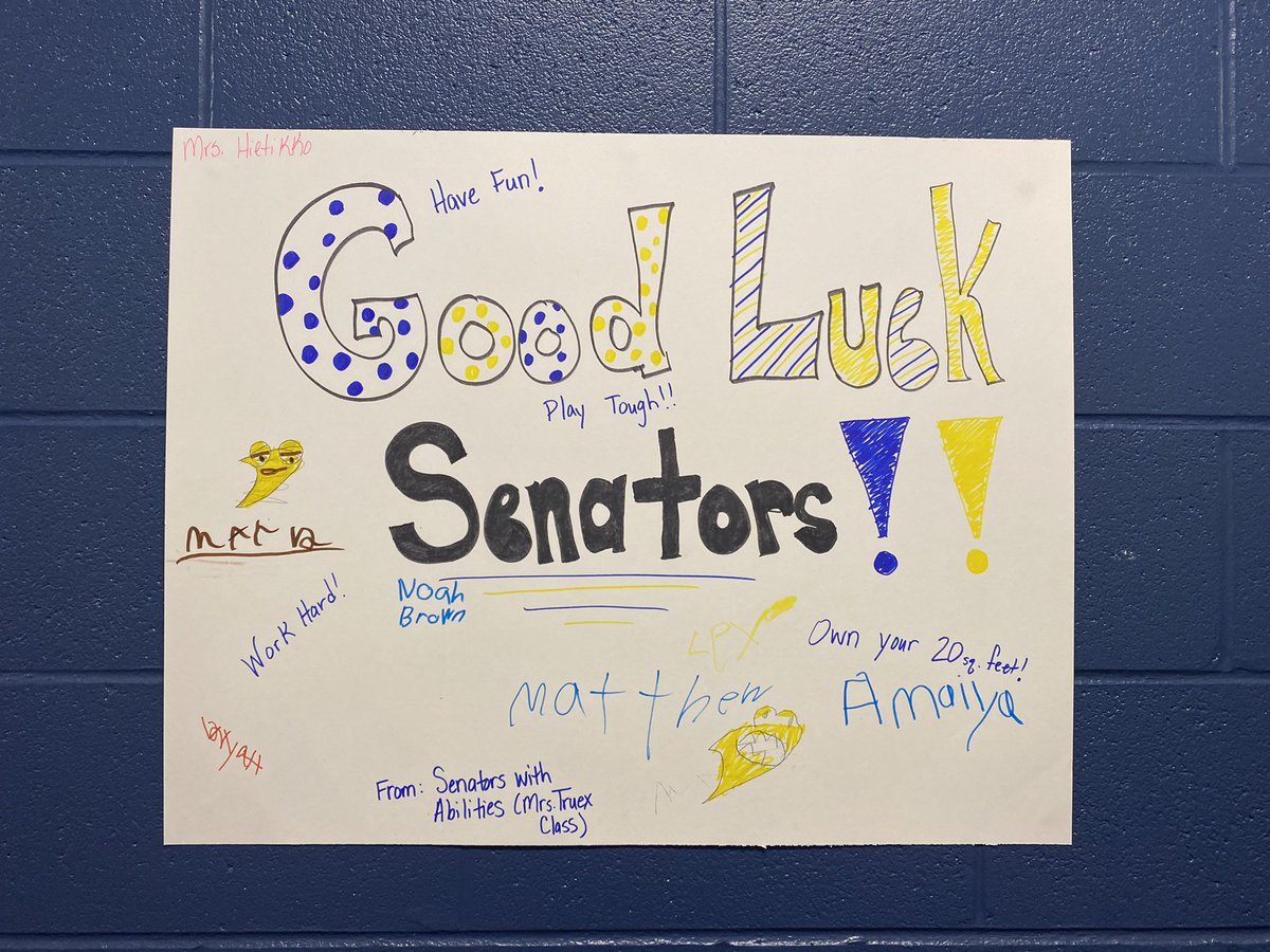 TEMDClassroom's tweet photo. We love celebrating small and big successes in our classroom! Today we took some time to spread some school spirit and to congratulate our fellow Senator, Harper Allen for her recent success at states! #ewingpride #proudtobeagale 💙💛 https://t.co/FlhmW2Aylj