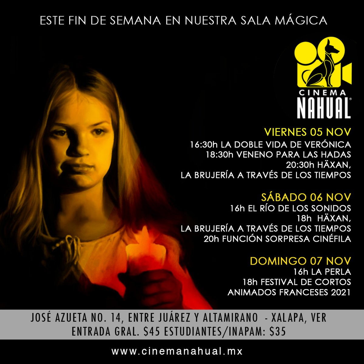 No eres una #bruja cinéfila si no has visto #VenenoParalasHadas (Vie 18h30) y #Häxan La brujería a través de los tiempos (Vie 20h30 y Sáb 18h). Consulta nuestra cartelera en cinemanahual.mx #CinemaNahual Azueta no.14 entre Juárez y Altamirano #Xalapa #Cine