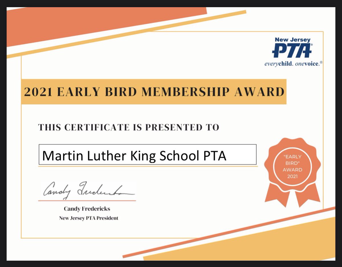 Thanks to all the parents &amp; staff <a href="/mlk_elementary/">MLK Elementary School</a> for being a part of the PTA!  Your support earned us the following awards from <a href="/NJPTA/">New Jersey PTA</a>!  Thank you for your continuing to support, allowing us to benefit MLK in many ways!
