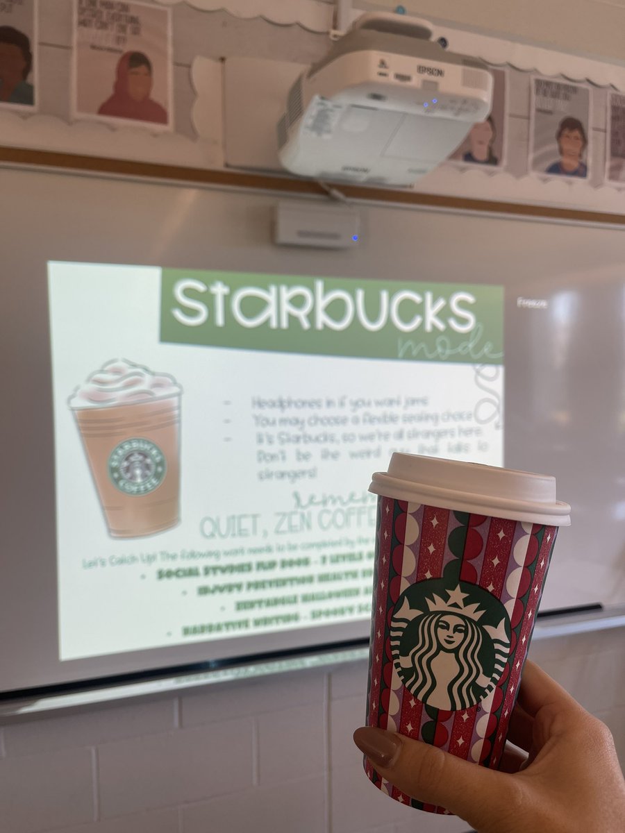 mrsknunes's tweet photo. We started off our morning in Starbucks mode today ☕️✨ our classroom transforms into a quiet cafe so we can catch up on work and wrap up any outstanding assignments. #TheStGregoryWay @StGregoryHCDSB https://t.co/GaL62vvfqM