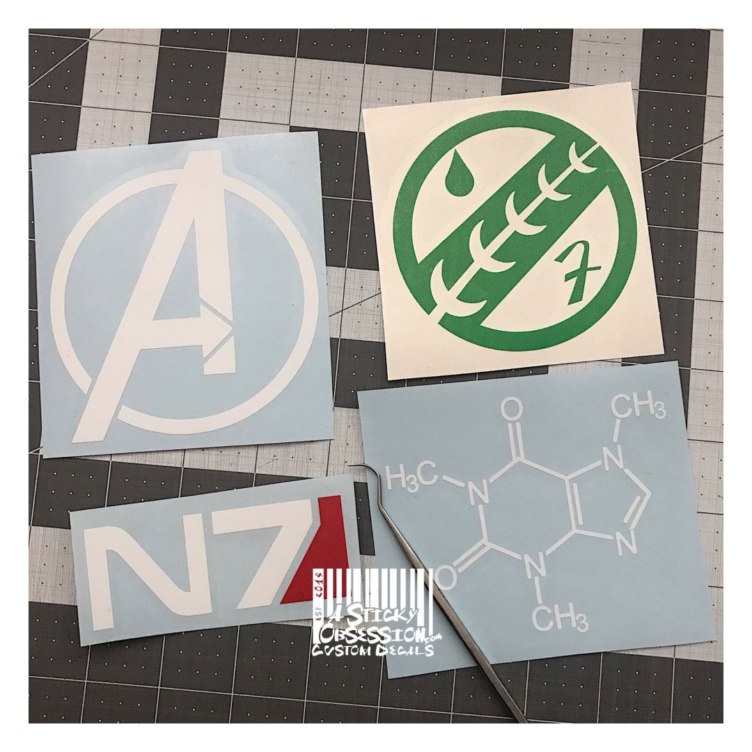 ASODecals's tweet photo. Fun set of #customdecals this week. #BobaFett #MassEffect #avengers #caffeine #lovebooks #bibliophile https://t.co/LUlqZTqUfT