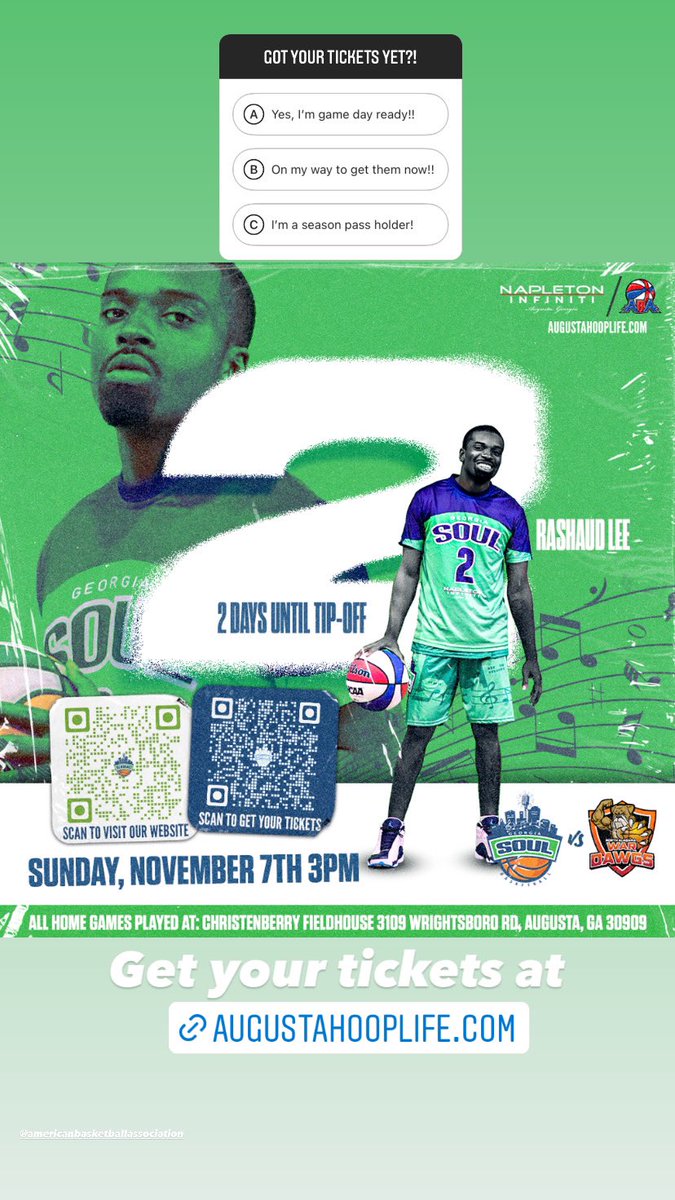 GeorgiaSoulMen's tweet photo. Augusta, game day is only 2 days away!! Tickets are selling fast so get yours now because this is something you don’t want to miss!! SUPPORT YOUR CITY, SUPPORT YOUR SOUL!! And we will see you all at tip-off!!
https://t.co/2SmlhdMVEy https://t.co/F8p8eJtJAO
