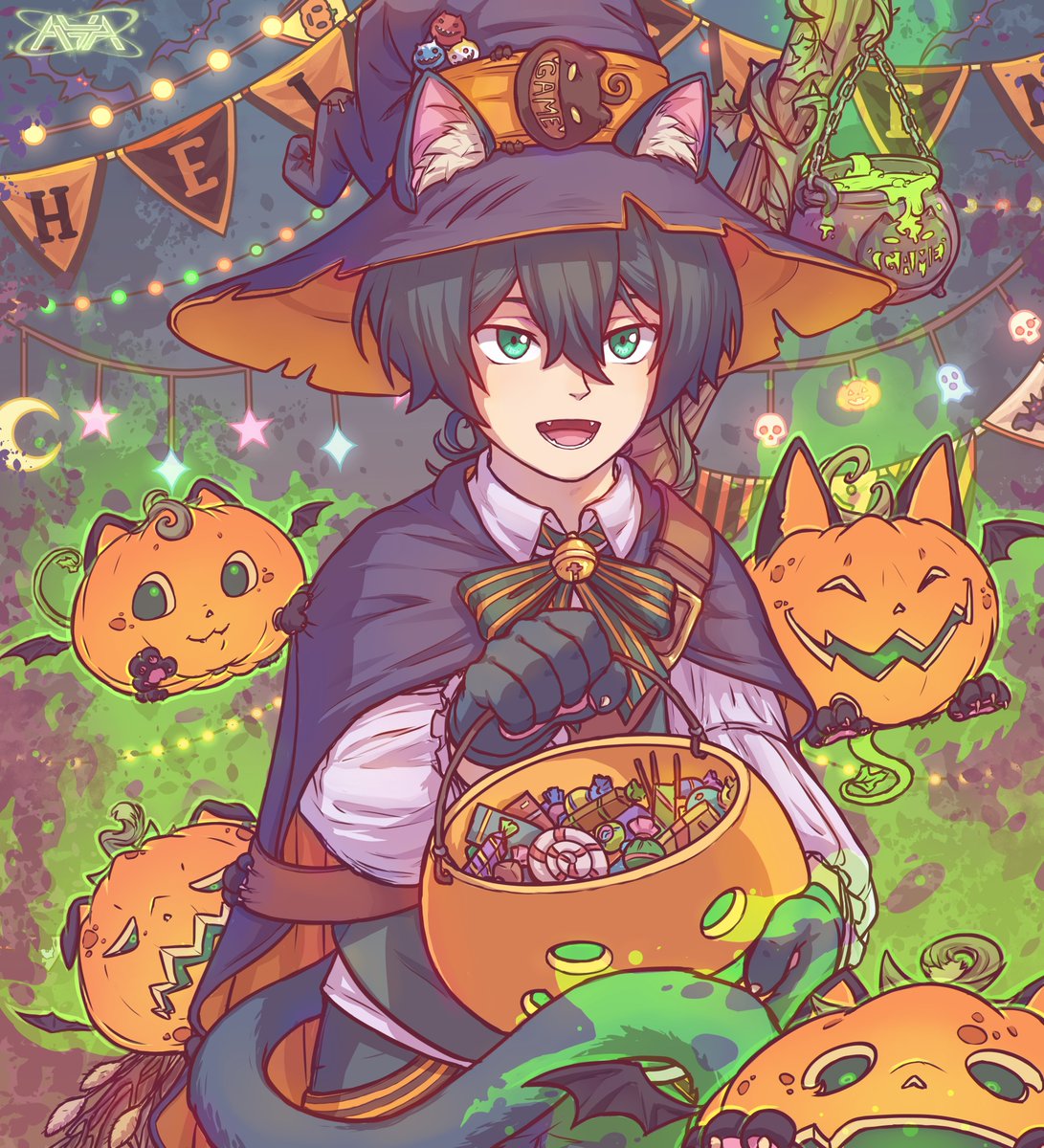 ada_jokercat's tweet photo. I didn't have problem with Miya`s costume - so a simple cat just turned into a Witch's Cat with a Broomstick, a Cauldron and Pumpkin Pets.
#helloween
#skateinfinity
#sk8
#witchbroom
#chinenmiya
#witchcauldron
#witchcat
#catboy
#sk8anime https://t.co/ufG22wV0Ws