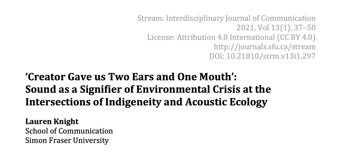 knightlauren4's tweet photo. I am thankful to have had an opportunity to present this research at the @sfuCMNS graduate conference - today it is officially published! #acousticecology #soundstudies @SFU https://t.co/uXFjsBYXpS