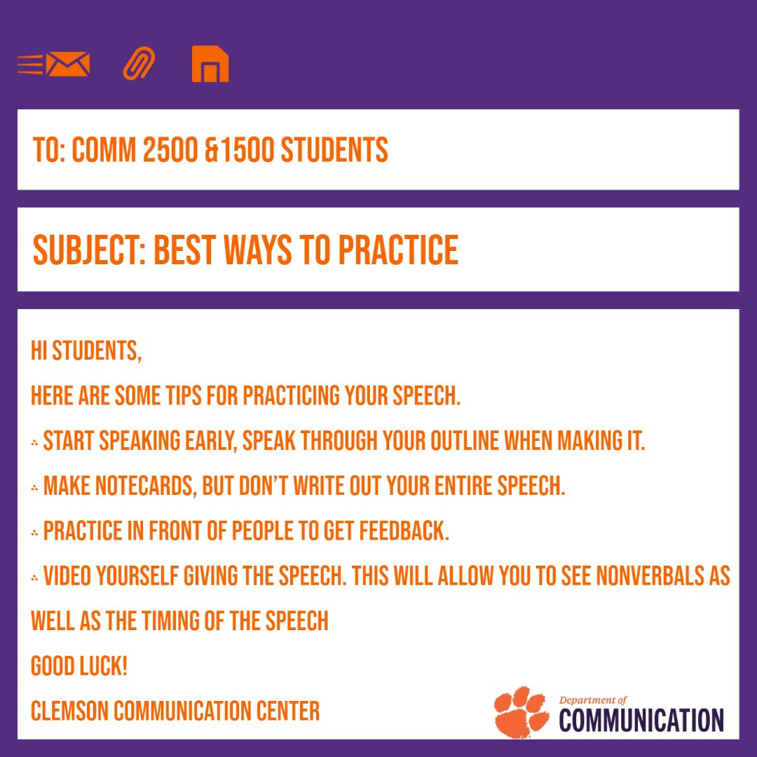 CU_CommCenter's tweet image. As we head into the weekend, there will be plenty of time to practice for speeches next week. Here are some tips on some of the best ways to practice!