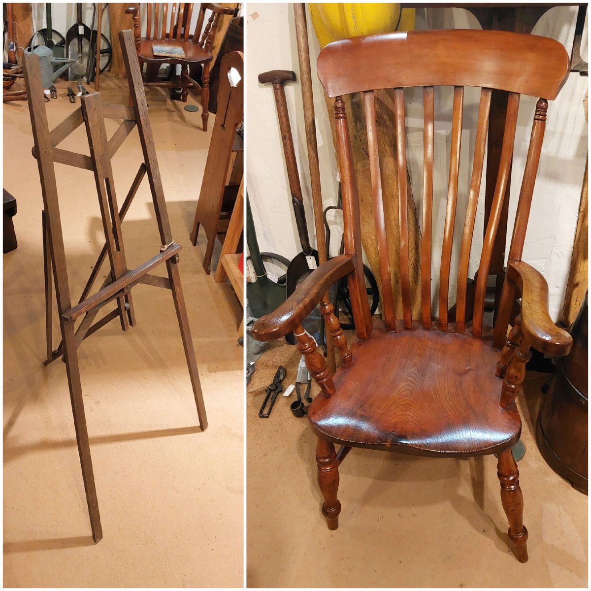 eversleybarn's tweet image. #labstools #vintagestools #antiqueeasel #artistseasel #woodenarmchair #largechair #judismithantiques #eversleybarnantiques