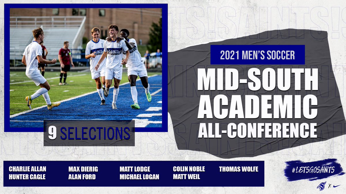 tmusaints's tweet photo. Congrats to men's soccer players Charlie Allan, Hunter Cagle, Max Dierig, Alan Ford, Matt Lodge, Michael Logan, Colin Noble, Matt Weil, and Thomas Wolfe for earning MSC Academic All-Conference! @TMU_M_Soccer 

#LetsGoSaints https://t.co/o92pvxl1ym