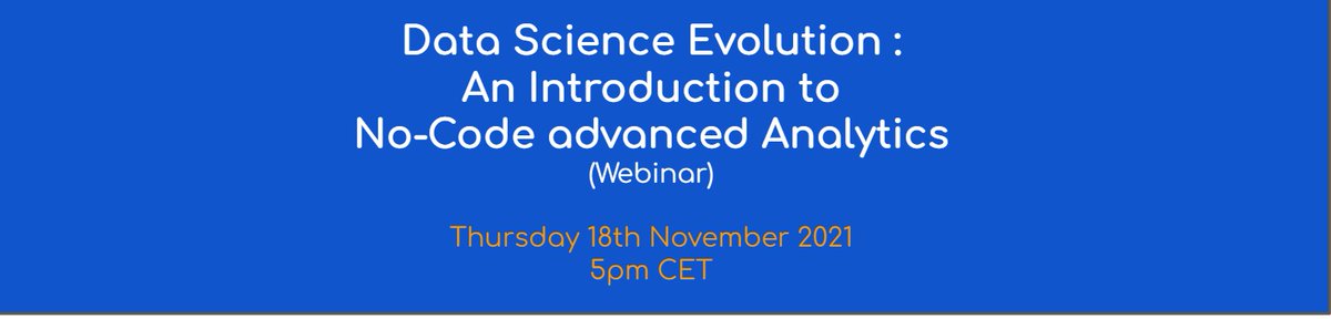 ActableAi's tweet photo. 🤖 #ComingUpSoon - Our next webinar will be on 'Data Science Evolution: An Introduction to No Code advanced Analytics' (18/11 @ 5pm CET)

✅ #NoCode knowledge required!

😀 #SignUp 4 FREE: 
https://t.co/hlFZtkIhSD

#ActableAI
#NoCodeDataScience
#DataScience
#DataAnalytics
#AI
#ML https://t.co/oysCxXvce4
