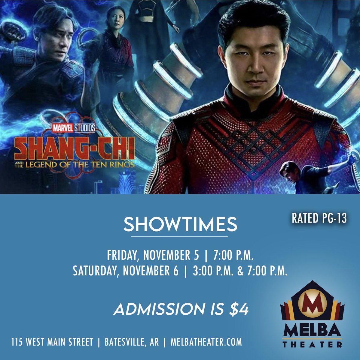 MelbaTheater's tweet photo. A whole new world awaits. 🐉 Don’t miss the global phenomenon Marvel Studios’ #ShangChi and The Legend of The Ten Rings this weekend at the Melba Theater.   

#moviesatthemelba #moviesonmain https://t.co/t9u2VHIRYU