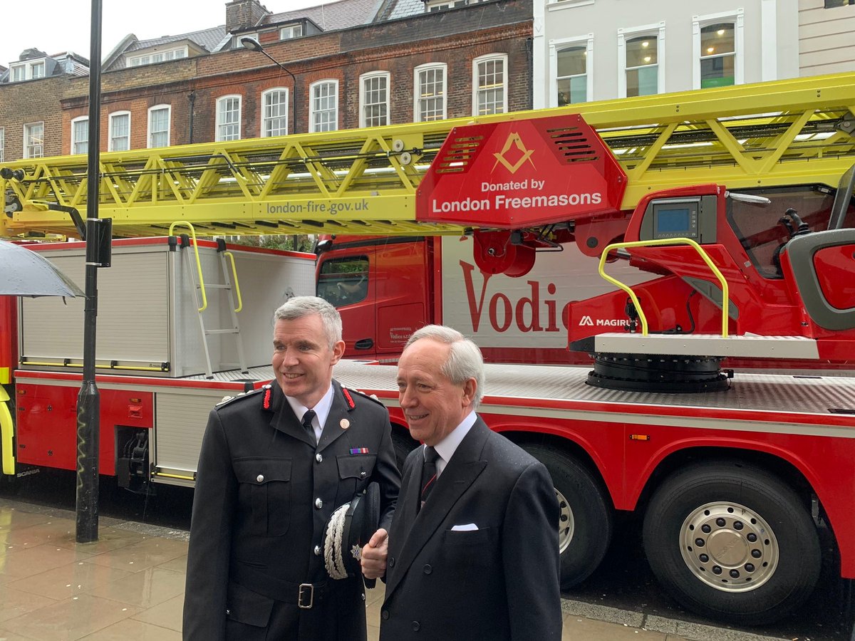 LondonFire's tweet photo. Two of the three vehicles have been kindly funded by London Freemasons following a £2.5 million donation https://t.co/CVHsYpOied