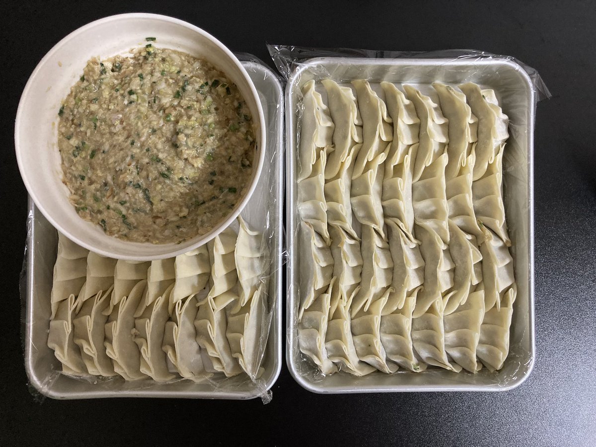 maku1015's tweet photo. めっちゃ綺麗に餃子詰めれたから誰か餃子パーティしよ(  ˙꒳​˙  )ノ🥟
まだあと30個包めそうやけど皮無くなった。。 https://t.co/OIx9sbPJEj