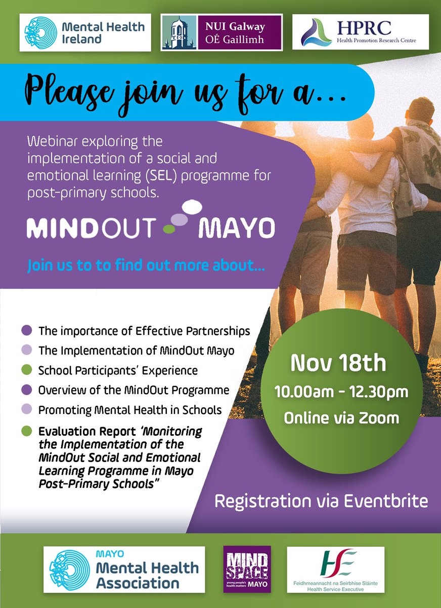 mindspacemayo's tweet photo. WEBINAR | MINDOUT MAYO ⚡️

📆 Nov 18th 10am

Book your place and explore the evidenced based Mindout programme for post primary schools. Ideal for teachers, parents &amp; those working with youths. 
Complimentary tickets here 👉  https://t.co/YeXTvdBdg0 https://t.co/QJ00A3wgRN
