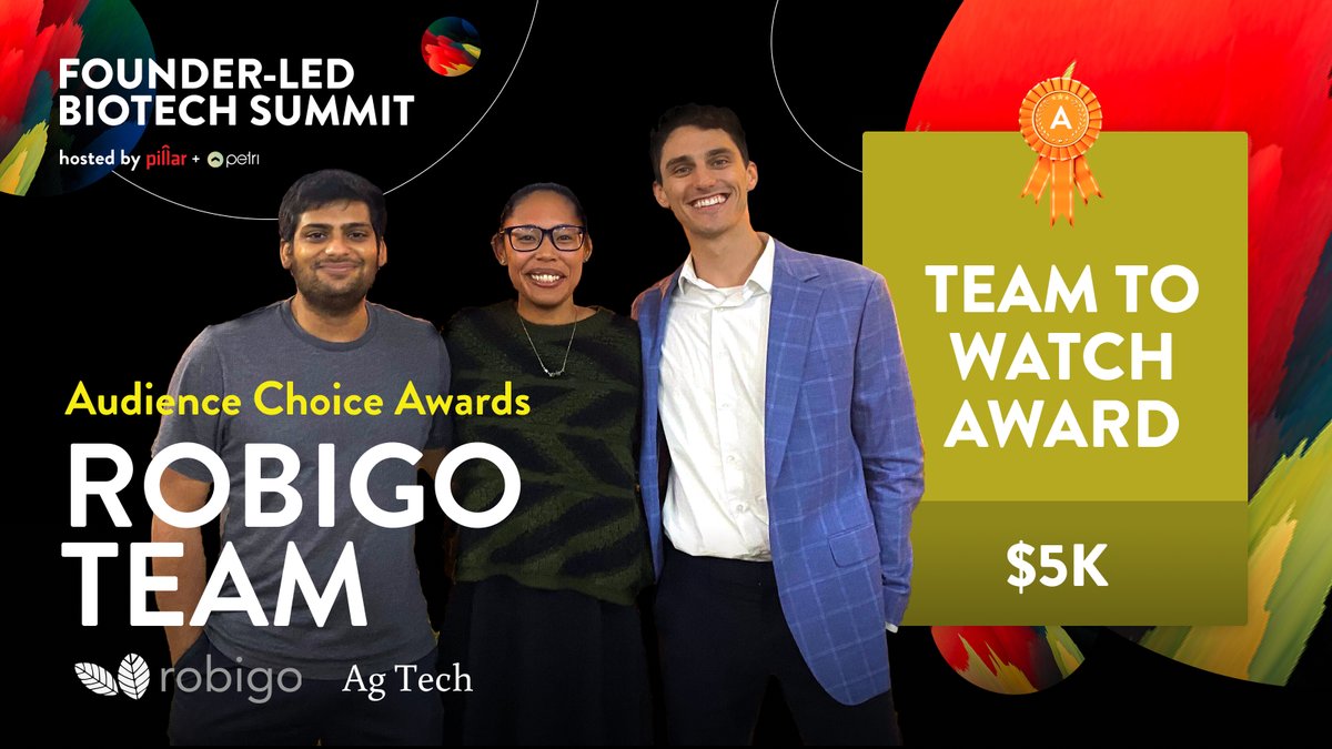 The team at <a href="/RobigoBio/">Robigo</a>, MIT PhD students Andee Wallace, Connor Sweeney, Jai Padmakumar, won the Team to Watch Award, for the team most likely to break through walls and succeed. Robigo creates sustainable alternatives to traditional chemical pesticides