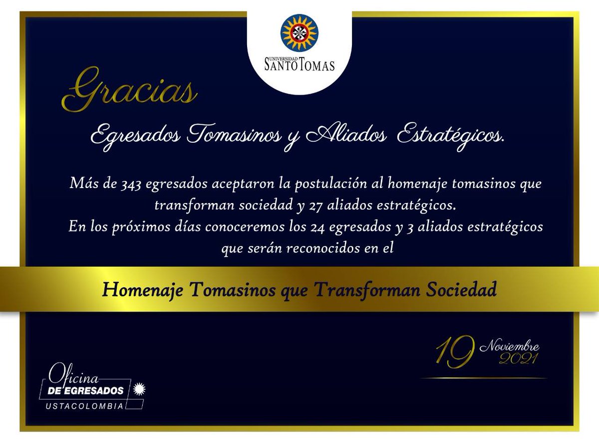 EgresadosUsta's tweet photo. #EgresadosTomasinos 
Nos sentimos orgullosos al evidenciar el alto impacto generado por los #egresados #tomasinos desde diferentes áreas y sectores en el territorio nacional, internacional, con trayectorias exitosas, exaltando el buen nombre de la @SANTOTOBGA.

@RadioUSTAFm https://t.co/lHuIo0AFpV