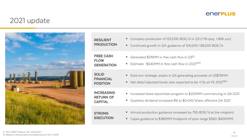 Enerplus Announces Third Quarter 2021 Results; Updated 2021 Guidance; Preliminary 2022 Budget; Increases Share Repurchase Program and Dividend

#Enerplus #financialresults