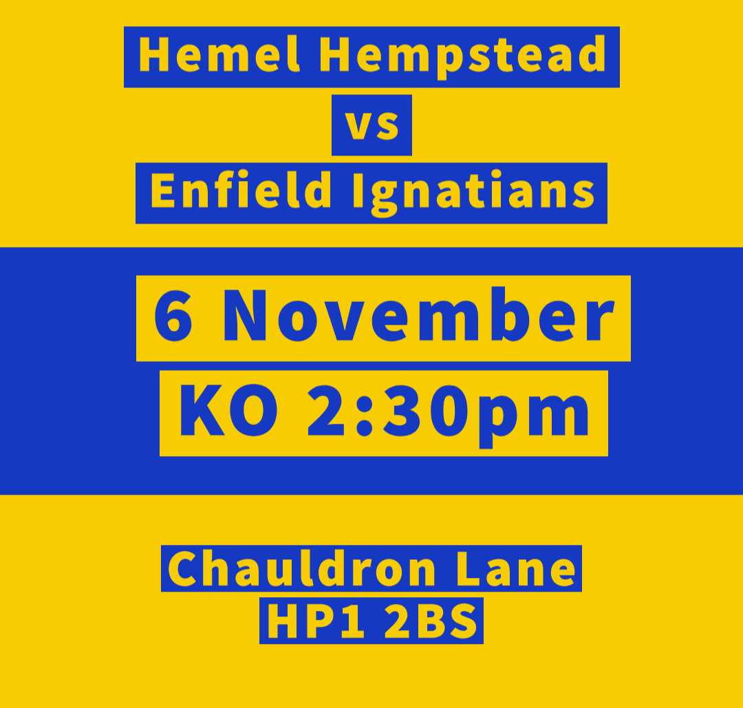 EIRFCDodo's tweet photo. Saturday 6 November:
Hemel Hempstead vs EIRFC 1st XV (A)
2:30pm kickoff. Supporters welcome! π΅π‘ π π»
#eirfc #eirfcfamily #enfield #londonrugby #northlondonrugby #northlondon #middlesexrugby #grassrootsrugby https://t.co/x7ZBlFzgFE
