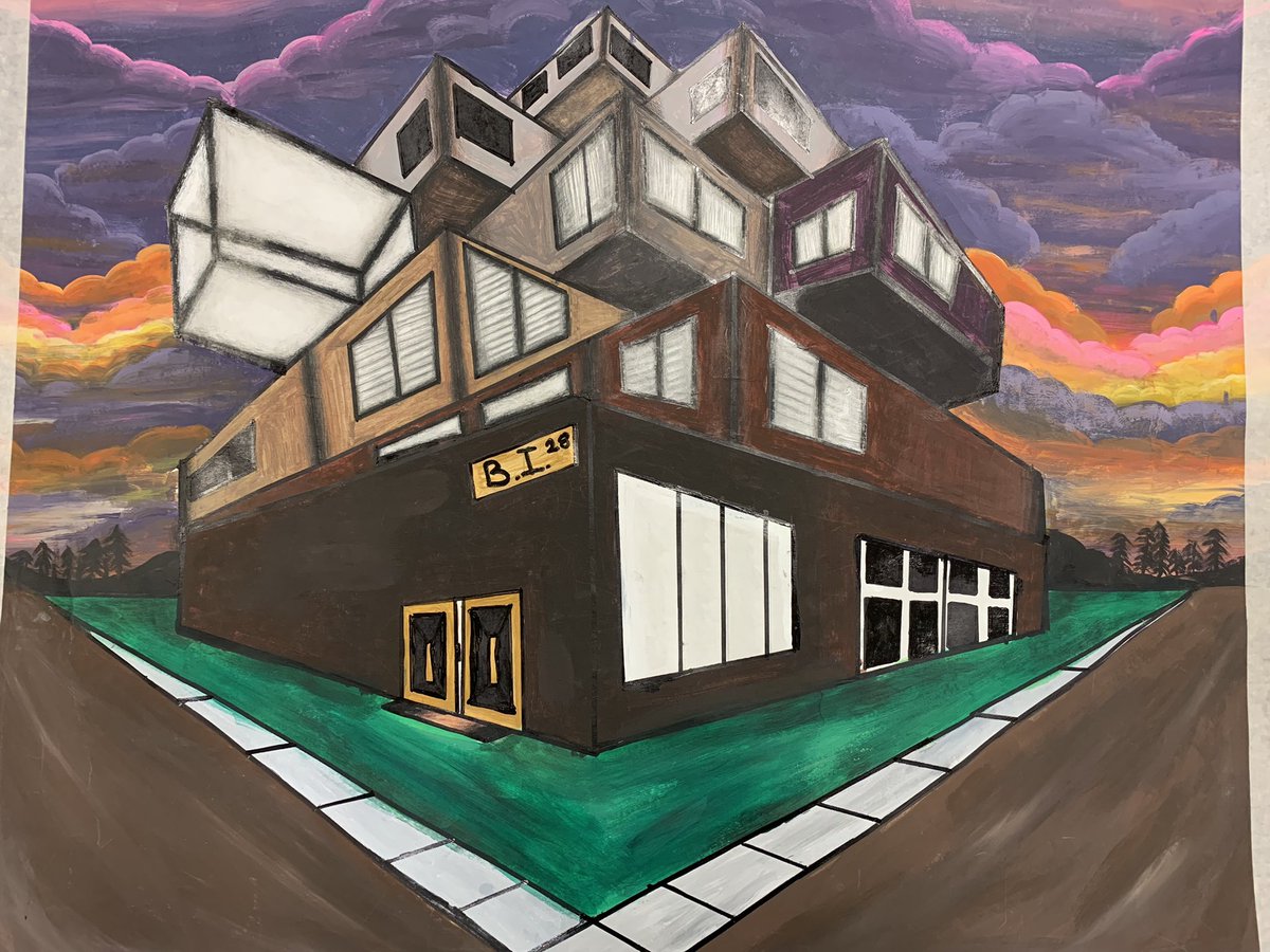 trish_boon's tweet photo. Grade 10 perspective paintings. Mind blown, heart warmed by the excellent work these kids are producing! https://t.co/haVsmBYILl