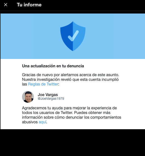 anonymous_ni's tweet photo. Ustedes creen que reportar cuentas no sirve de nada? Pues que les cuento que si. Las redes sociales tienen términos y condiciones, si los incumples serás sancionado. Aún cuando la respuesta tarde, los resultado se ven reflejados. Cc: @confidencial_ni @GerallChavez @laprensa https://t.co/I8wRIRmmUB