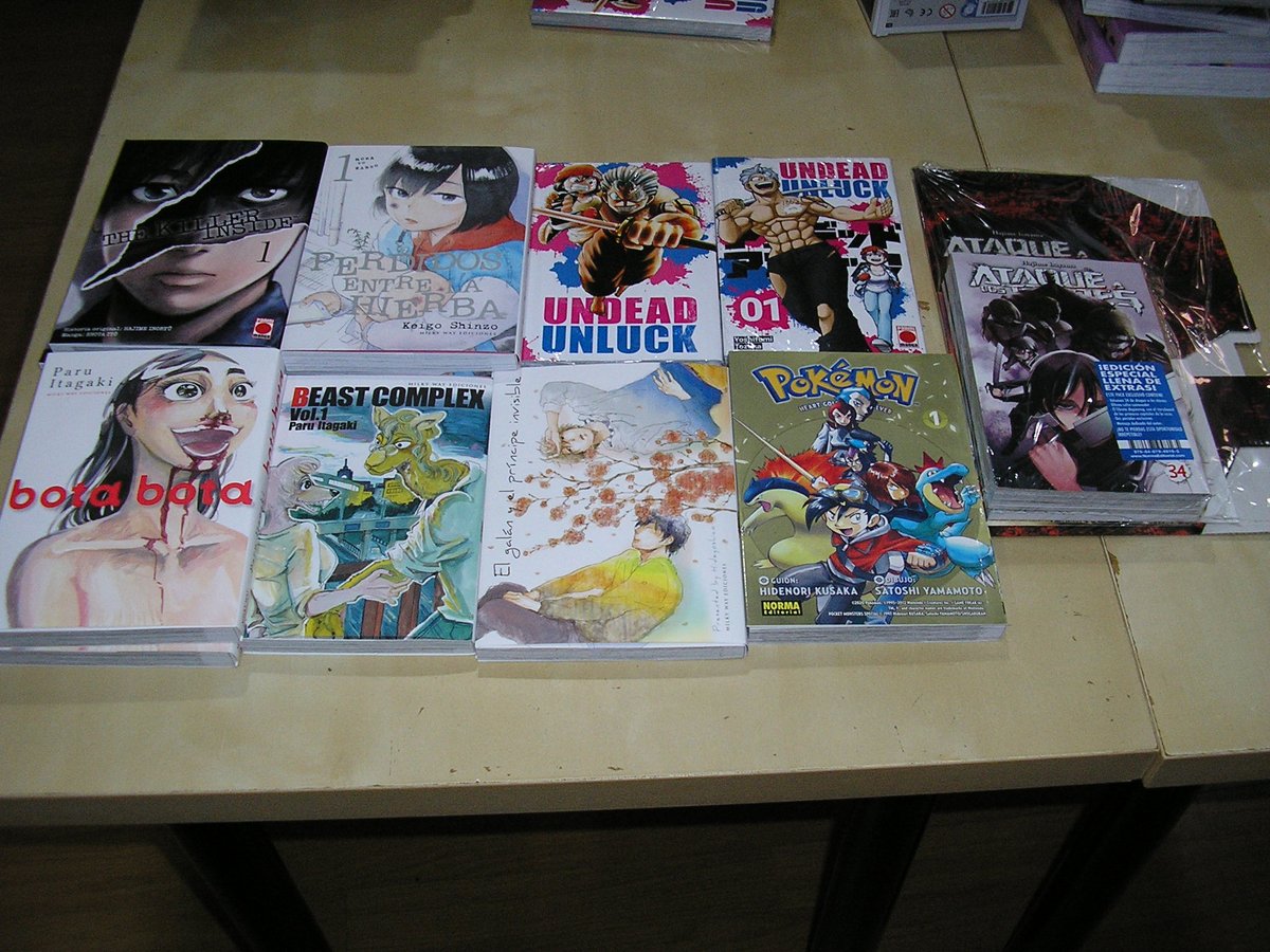 GenXValencia's tweet photo. Novedades y reposición de manga. Con las nuevas series, Bota Bota, Beast Complex, Undead Unluck (dos portadas), Perdidos en la hierba, The Killer Inside, Pokémon y el tomo único El galán y el príncipe invisible. https://t.co/LjzR4adnTY