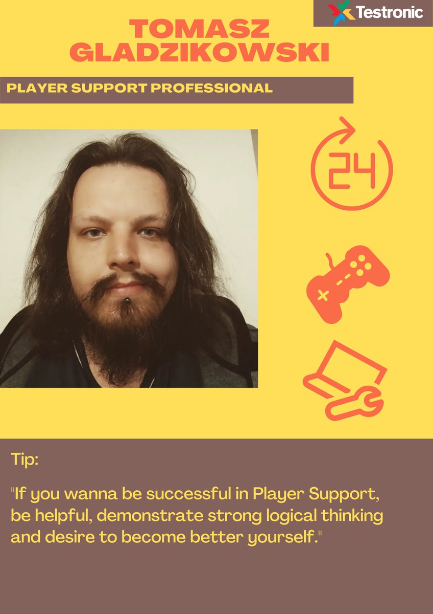 Welcome Player Support professional, Tomasz!🙌  
Tom’s job is to help you solve any issues encountered during your gaming session. 
It’s our pleasure to have such a talented person in our team! 

#playersupport #gametesting #testronic #videogames #warsawjobs #wehire #bestjobs