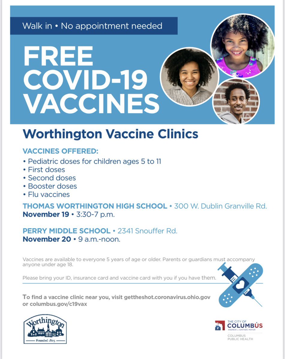 Worthington Schools will be hosting vaccine clinics Nov. 19th and 20th. All are welcome! <a href="/wcsdistrict/">Worthington Schools</a> <a href="/ColumbusHealth/">Columbus Health</a> #ItsWorthIt