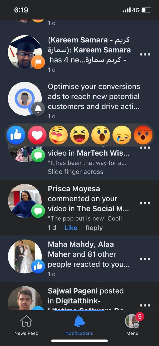 MattNavarra's tweet photo. Facebook is testing letting you react to posts from the notifications tab https://t.co/mMwzyMDsbi