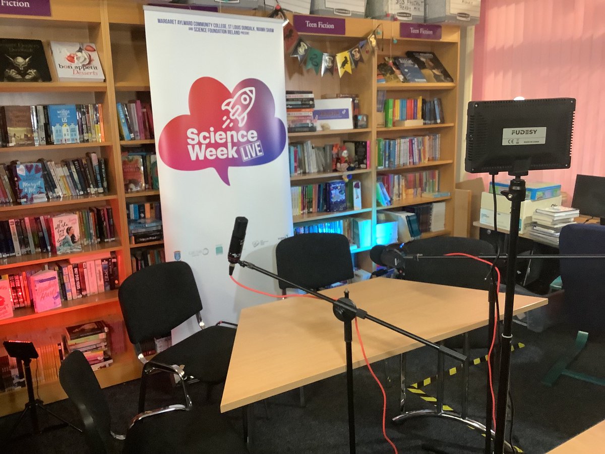 ellenfieldlib's tweet photo. Our studio for the TY #ScienceWeekLive show with @Dr_Niamh_Shaw to be broadcast online next Tuesday 5pm 💫🍿👩🚀🔭🪐 @cdetbcdu @macc_whitehall @jcsplibraries @SineadD90685636 @deirdre_leahy @mssspoon2 https://t.co/dOwJ0byjvl