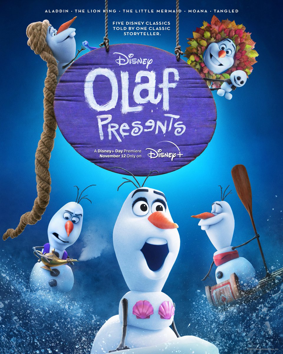 Disney's tweet photo. In one week #OlafPresents, a series of Original Shorts, will become part of your world. ❄️ Start streaming on #DisneyPlusDay, November 12, only on @DisneyPlus. https://t.co/pSe9u4MuaO