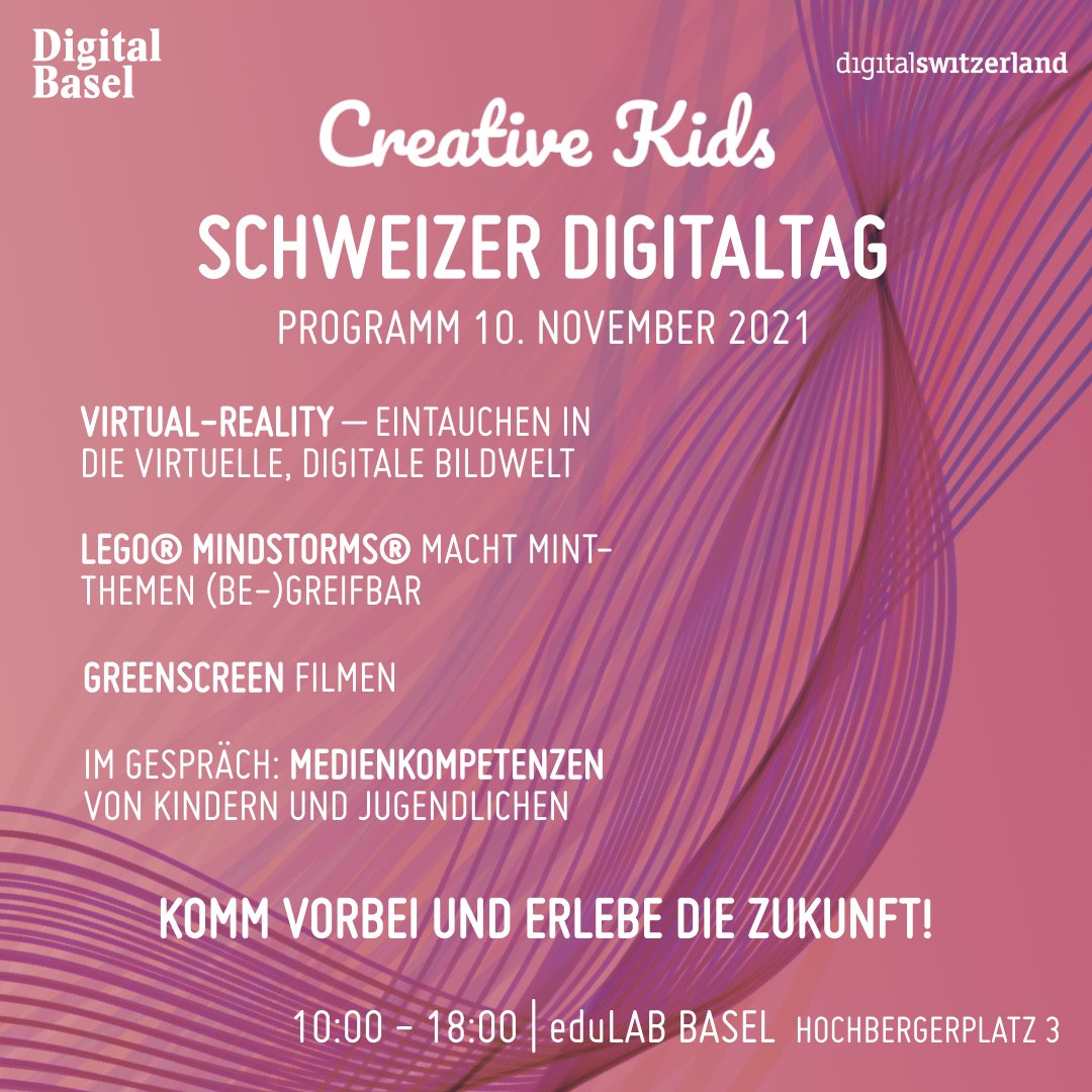 DigitalBasel's tweet photo. Auch dieses Jahr sind @creativekidsorg wieder am #SchweizerDigitaltag dabei und haben ein spannendes Programm für den 10. November zusammengestellt!
#digitalbasel #digitaltag #creativekids #vr #virtualreality #greenscreen #legomindstorms #zukunft #digitalezukunft #edulabbasel https://t.co/SXqRGjYIS0
