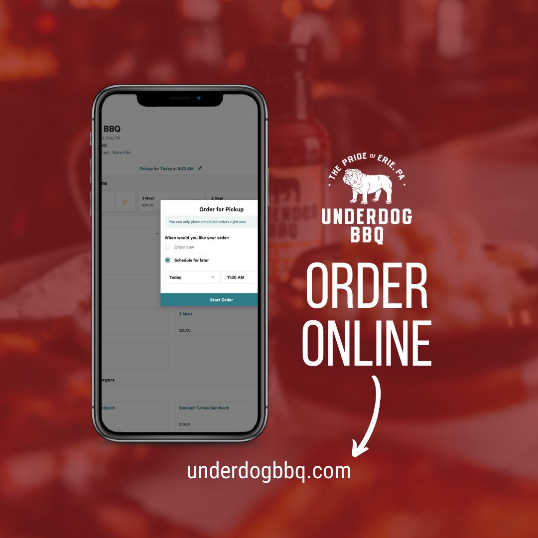 Underdog_BBQ's tweet photo. Pssst...it's almost lunch time and you've only got an hour. Did you know you can order ahead? You'll be everyone's favorite co-worker or boss! Head to https://t.co/5GJDoBtEUR to get your order started with ease. 📲 https://t.co/b4AtUgFulv