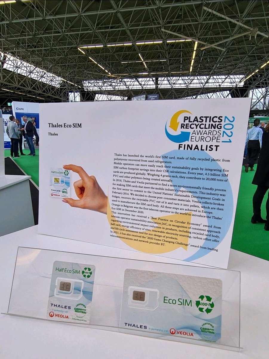 thalesgroup's tweet photo. With over 4.5 billion SIM Cards made yearly, there was enormous scope to reduce their #environmentalfootprint, so we developed the world's first SIM Cards made from fully recycled plastic. 
We thank our partners @Veolia for working with us in building a future we can all trust. https://t.co/JPxh0pu9Yl