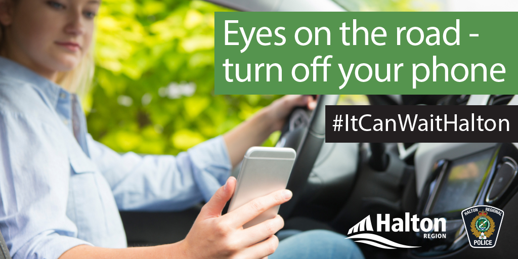 RegionofHalton's tweet photo. #ItCanWaitHalton - One person in Ontario is injured in a distracted-driving collision every half hour. When you are behind the wheel, everything else can wait. Learn what you can do to make #HaltonON roads safer for everyone: https://t.co/cVLetgK6nM https://t.co/rnmm1T8J2W