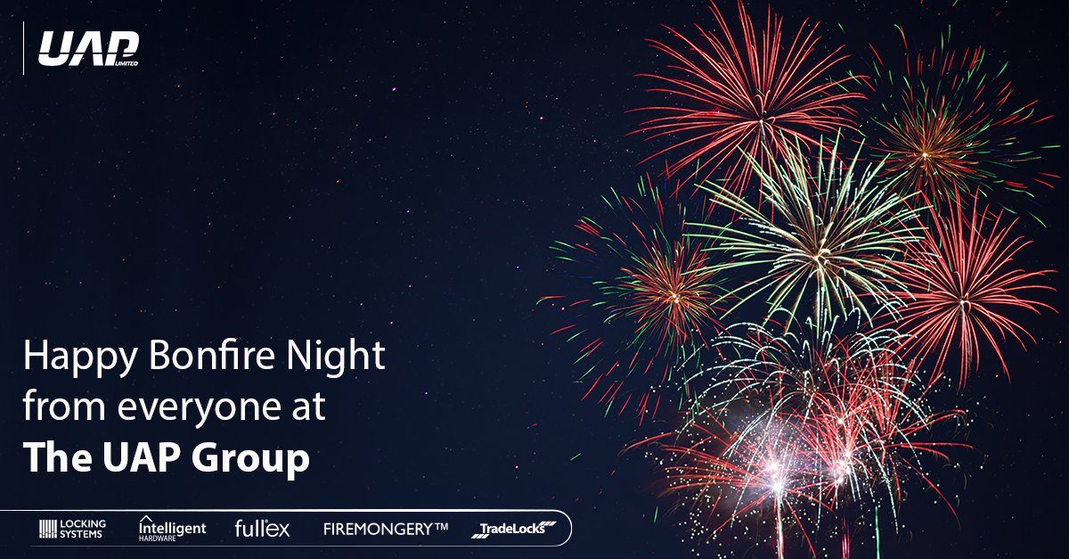 UAP_Limited's tweet photo. Happy Bonfire Night everyone! Have a safe night enjoying the fireworks! 🎇
#BonfireNight #UAP #Fullex #IntelligentHardware #LockingSystems #Firemongery #TradeLocks #DoorHardware #BonfireNight2021 https://t.co/GgeAYMoeLJ