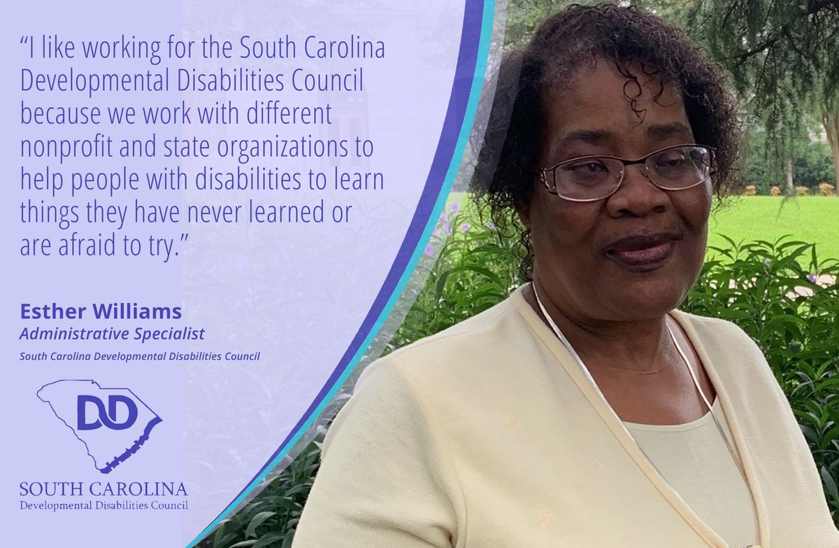 SCDDCouncil's tweet photo. Meet South Carolina Developmental Disabilities Council's Administrative Specialist Esther Williams. Check out what Esther has to say about working for #SCDDC! https://t.co/ul2OVLru3P